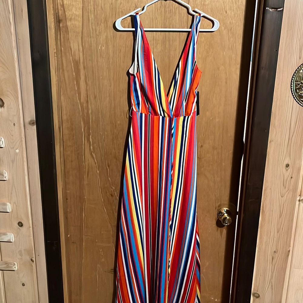 Striped, maxi silk like dress